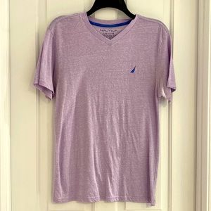 Boys Large Nautica lightweight purple V-neck short sleeve T-shirt embroider logo
